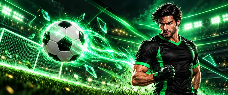 Portrait d’un joueur de football en tenue noire et verte dans un stade